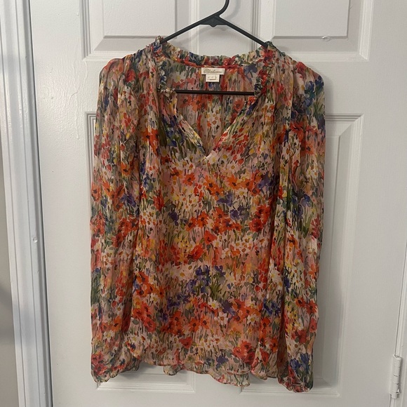 Shoshanna Tops - Shoshanna Long Sleeve Floral Blouse Multicolor Red Pink Blue Green Size Medium
